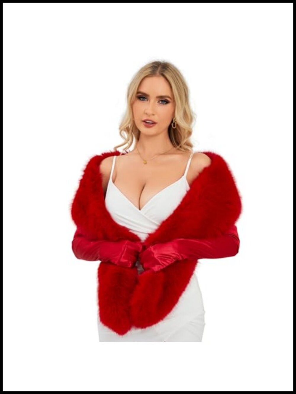 Faux Fur Collar Scarf Wrap & Long Tea Party Gloves Set Winter Neck Warmer Shawl